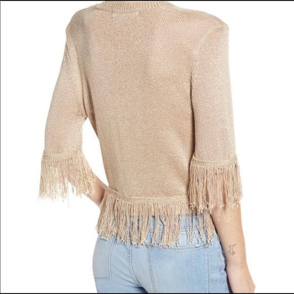 NWT BISHOP + YOUNG V-neck Fringe Sweater Oatmeal M - Picture 2 of 12